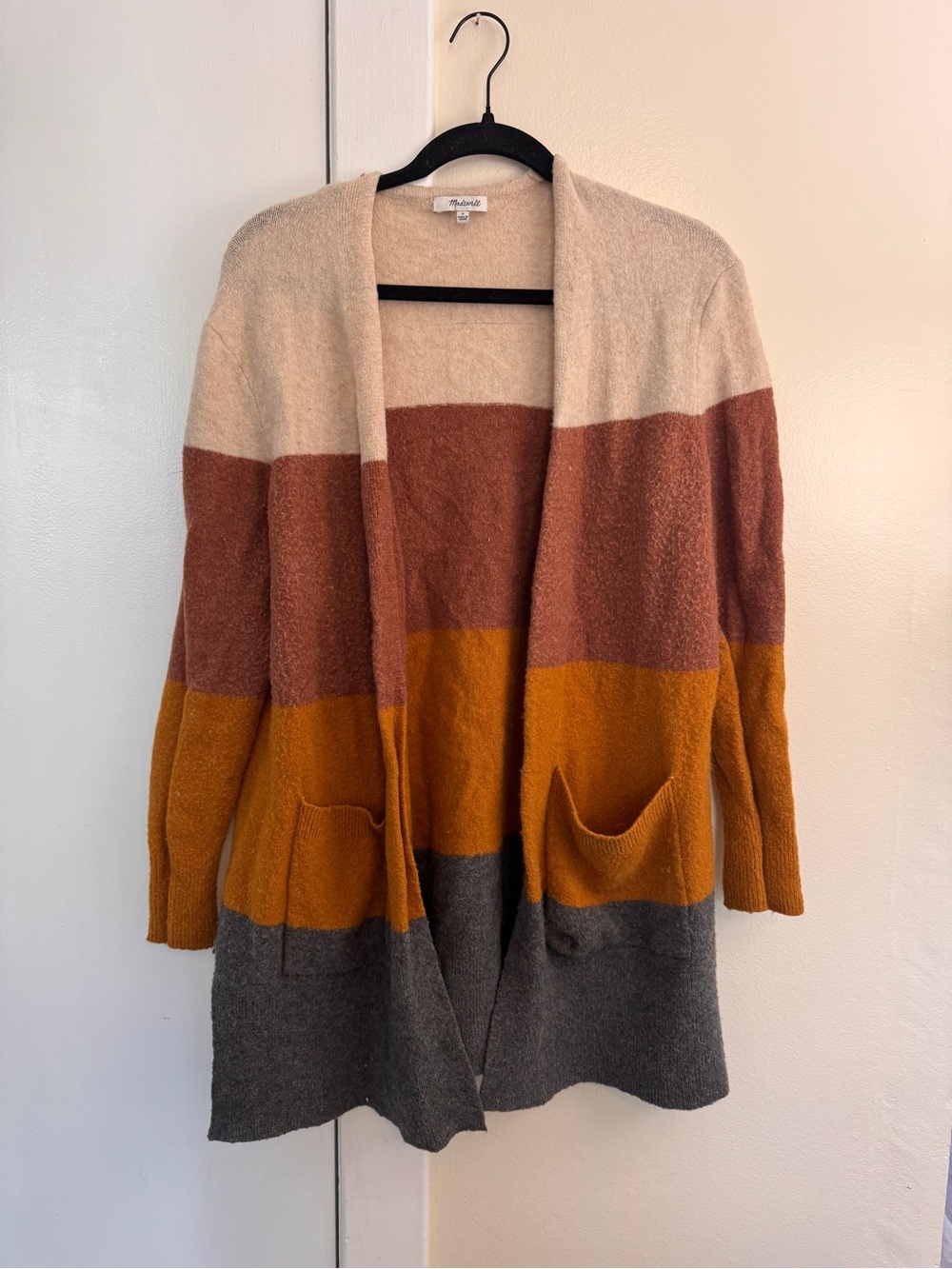 Madewell Open-Front Colorblock Cardigan Sweater - Cream, Rust, Mustard, Gray